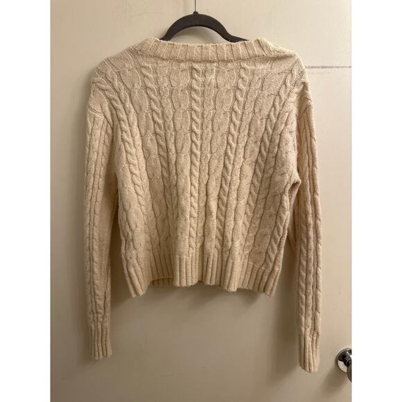 American Eagle Cream Cable Knit Cropped Cardigan Sweater Coquette Balletcore - Picture 4 of 6